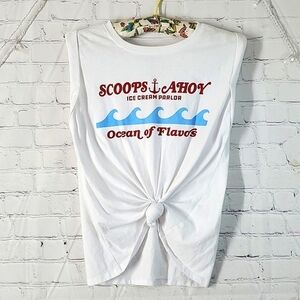 Netflix Stranger Things Scoops Ahoy Ice Cream Parlor White Tie Front Shirt Sz S